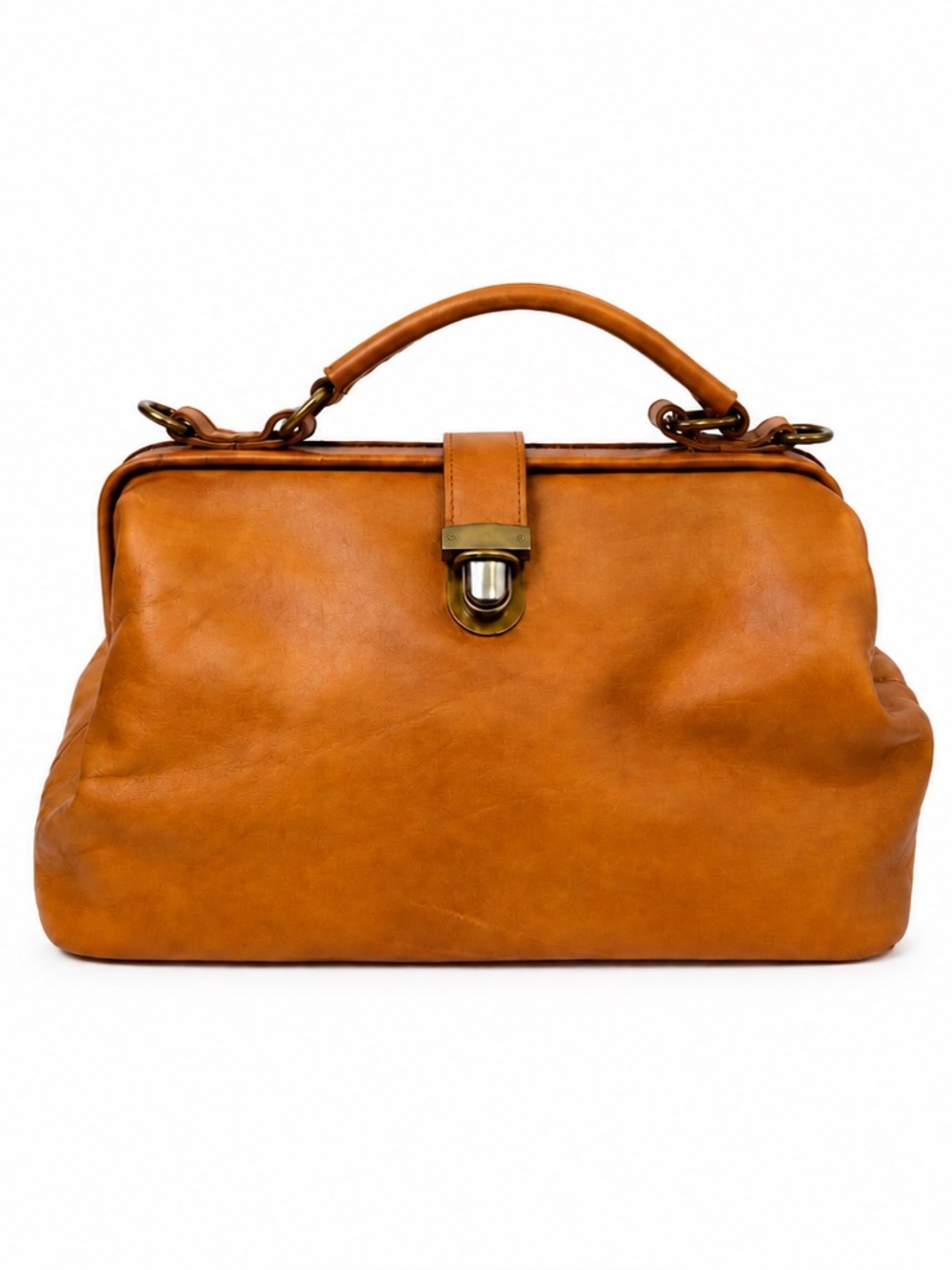 Women's Doctor Structured Cognac Tan Leather Top-Handle Satchel Handbag